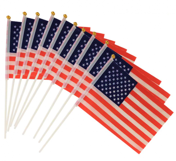 10 Stück  USA Flagge 21 cm x 14 cm, mit Stab